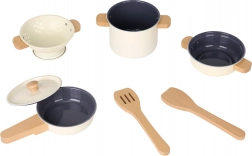 Set de vaisselle en métal pour enfants, 7 pièces, finition blanche