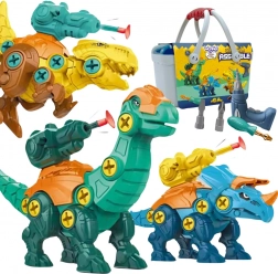 WOOPIE dinosaury na skladanie 3 ks v kufríku s vŕtačkou a skrutkovačom
