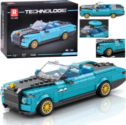 Technic building kit – blue retro convertible with golden wheels, 417 pieces