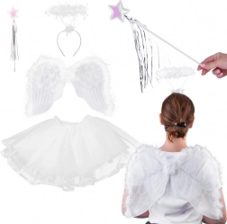 Kids' angel costume with wings, halo, tutu skirt and magic wand