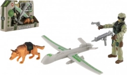 Wojskowy zestaw do zabawy z dronem, żołnierzem i psem
