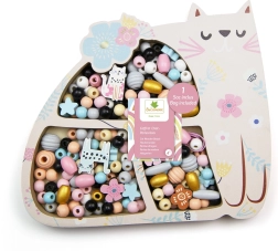 Wooden Pastel Beads in Cat Shape