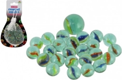 Skleněné kuličky na cvrnkání v síťce – mix velikostí