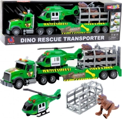 Rescue Truck with Helicopter and Dinosaur Cage, Green