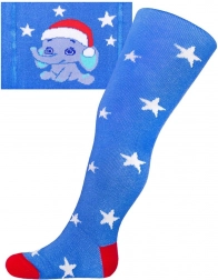 Collants de Noël en coton NEW BABY bleus avec éléphant