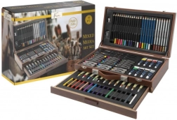 Grote houten creatieve koffer – set van 91 stuks voor schilderen en tekenen