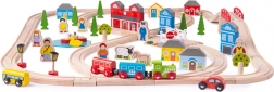 Pista ferroviaria in legno città e villaggio BIGJIGS RAIL, 91 pezzi