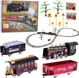 Electric Train Set with Steam Locomotive, Remote Control, Lights, Sounds, and Smoke – 22 Pieces