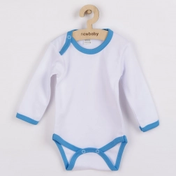 Hosszú ujjú baba body kék–türkiz szegéllyel NEW BABY