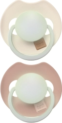 Glowing silicone pacifiers LOVI Prime 6–18 m, set of 2 pcs Ivory/Blush