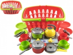 Cooking Set with Plastic Shopping Basket