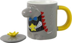Keramična skodelica s pokrovom dinozaver 400 ml, siva