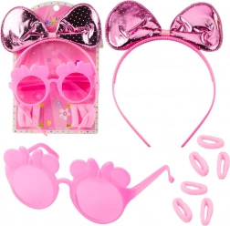 Set rose d’accessoires pour enfants – serre-tête avec nœud, lunettes et élastiques