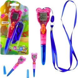 Electronic pen with 168-in-1 games with lanyard – blue-pink