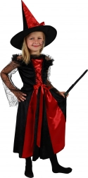 Kids' Witch Costume, Black and Red, with Hat