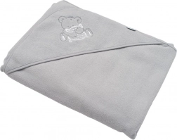 Baby frottéhåndklæde med hætte New Baby, grå, 100 × 100 cm, bjørn