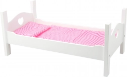 Houten poppenbedje met witte hartjes