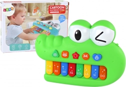 Pianola educativa per bambini a forma di coccodrillo, verde, luci e suoni
