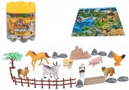 Farm Animals Set 25 pcs with Portable Box and Play Mat