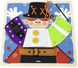 VIGA drevená manipulačná tabuľa kúzelník montessori – zipsy, gombíky a pracky