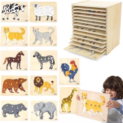 Set of Wooden Puzzles 12 Animals Montessori with Stand Viga