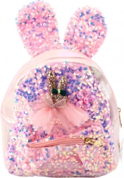 Zainetto rosa per bambini con paillettes e orecchie di coniglio 4,4L