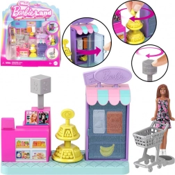 Mini szupermarket Barbie Land babával és pénztárral