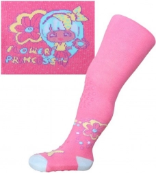 Katoenen panty New Baby met 3× ABS – roze Flower Princess, maat 104–110