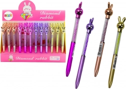 Kugelschreiber mit Häschen und Kristallen, blaue Mine 0,7 mm, Farbmix