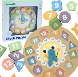 Tooky Toy wooden educational clock with 12 shapes and numbers