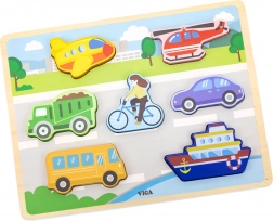 VIGA Wooden Puzzle Montessori 2in1 Transport Vehicles