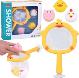 Kupačka igračka mrežica s vakuumskom čašicom i 3 gumene životinjice bez rupice