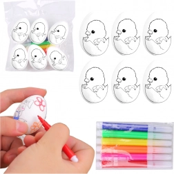 Polistirenska uskrsna jaja za bojanje s flomasterima, pilić u jajetu, 6 kom