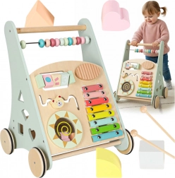 drveno guralo s aktivnostima i abakom, plavo