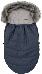 Children's footmuff with faux fur, dark blue NEW BABY