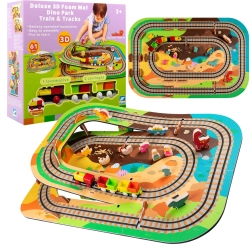 Foam Floor Set 3D Dino Park with Train 61 Pieces HUMBI