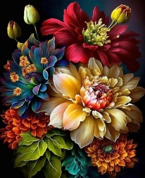 Diamantmaling buket med pæoner 30 × 40 cm