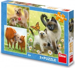 dětské puzzle rodinka zvířátek 3×55 dílků