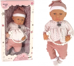 Realistische babypop 46 cm met blauwe outfit en speen