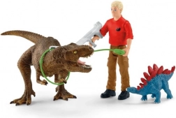 schleich dinosaurs attack of the tyrannosaurus rex – playset with t-rex, stegosaurus and researcher