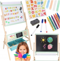Drewniana dwustronna tablica dla dzieci LULILO Kredo 3w1 z magnesami, papierem i koszami