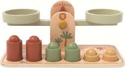 Wooden kids’ balance scale bowl in pastel colors inspired by Montessori