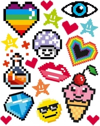 iron-on images pixel motifs – 2 large sheets