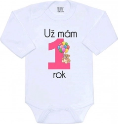 Dječje body s printevom New Baby Već imam 1 godinu, ružičasto, vel. 86