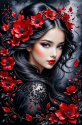 Diamond Painting Brunette with Red Flowers 30x40cm