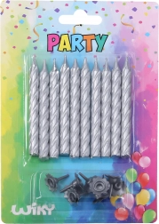 Set taartkaarsjes met houders, zilver, 10 + 10 stuks