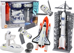 set spaziale per bambini con razzo, shuttle e satelliti 8 pezzi
