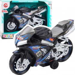 Giocattolo moto da corsa nero-blu con luci e suoni