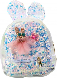 Zaino per bambini con orecchie di coniglio e paillettes bianco 4,4L