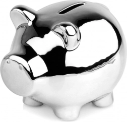 Stříbrná keramická pokladnička ve tvaru prasátka 11,5 × 9 cm